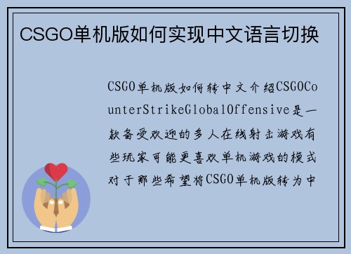 CSGO单机版如何实现中文语言切换